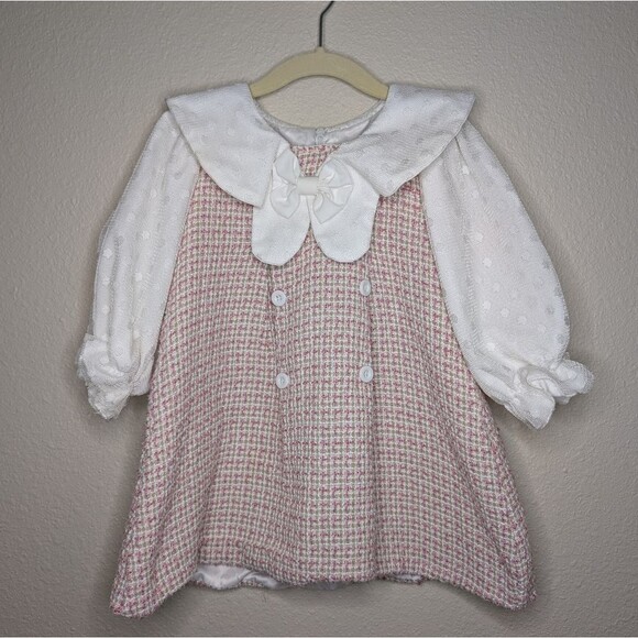 SHEIN Baby Girls' Plaid Print Mock Neck Full Sleeve Bow Front Dress Size 18-24M - Picture 1 of 5